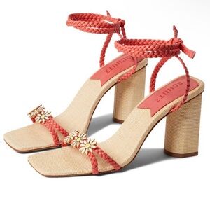 SCHUTZ Coral and Beige Braided Sandals